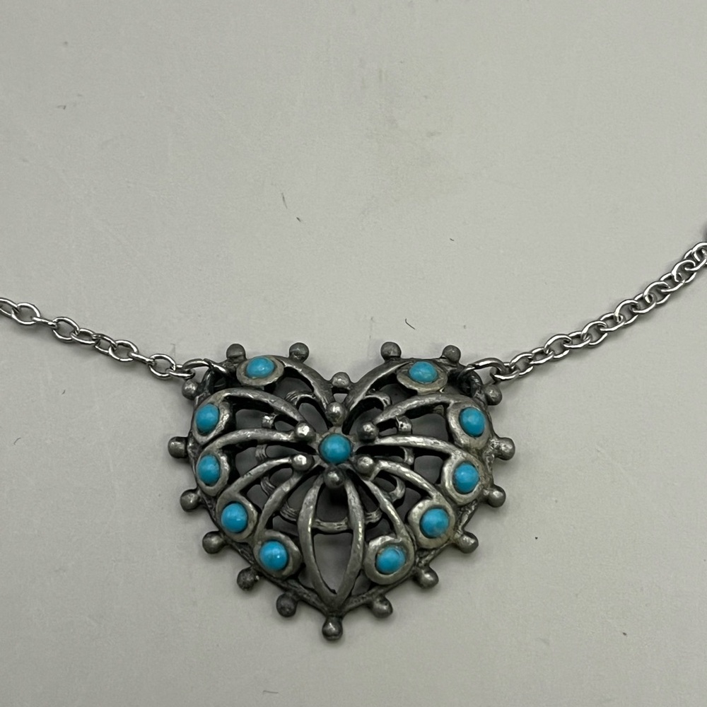 Sarah Coventry Silver and Blue Necklace with Heart Pendant
